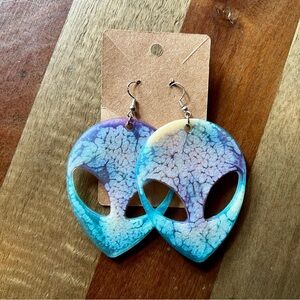 Alien Face Drop Earrings in Blue and Purple